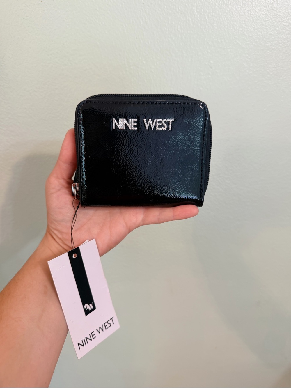 Nine West Black Patent Zip-Around Card Wallet